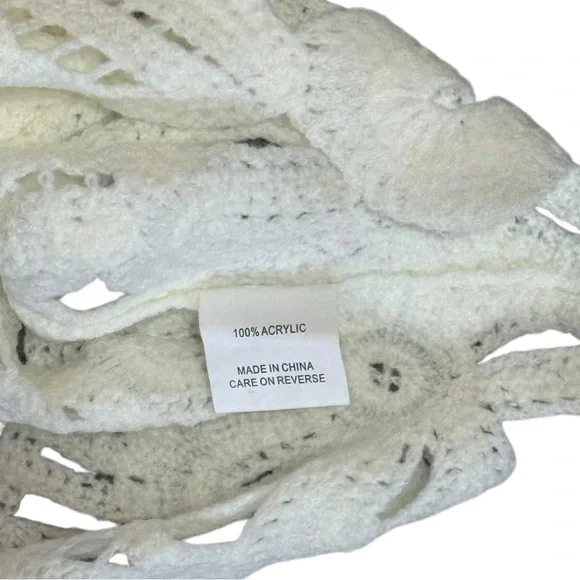 WD·NY Ivory Openwork Crochet Sweater Scalloped Hem Boho Romantic M Holiday Gift - Picture 10 of 11